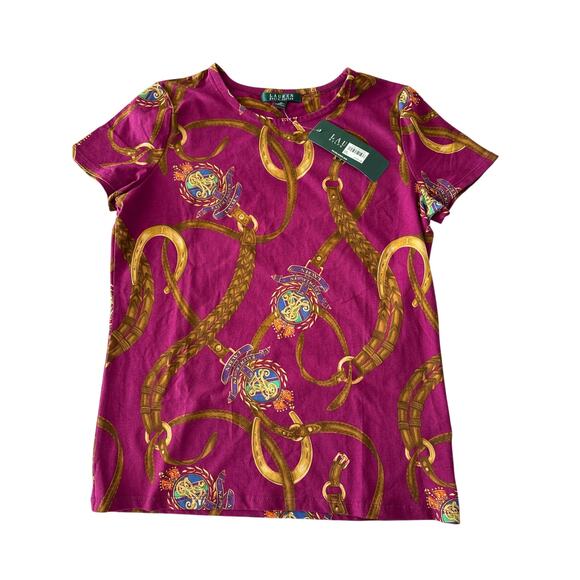 Lauren Ralph Lauren Chain Print Magenta Top Size M NWT - Picture 1 of 4